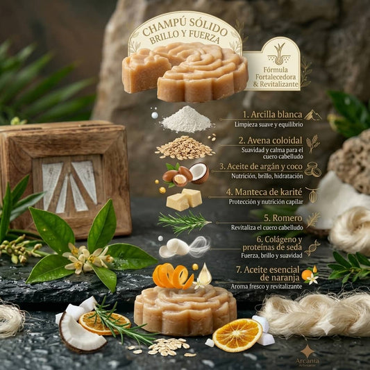 Champú Sólido Natural Brillo y Fuerza - Manteca de Karité / Colágeno, arcania artesanía