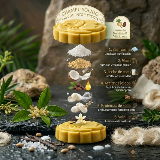 Champú Sólido Natural Crecimiento y Fuerza - Maca / Leche de Coco / Jojoba, Arcania Artesanía