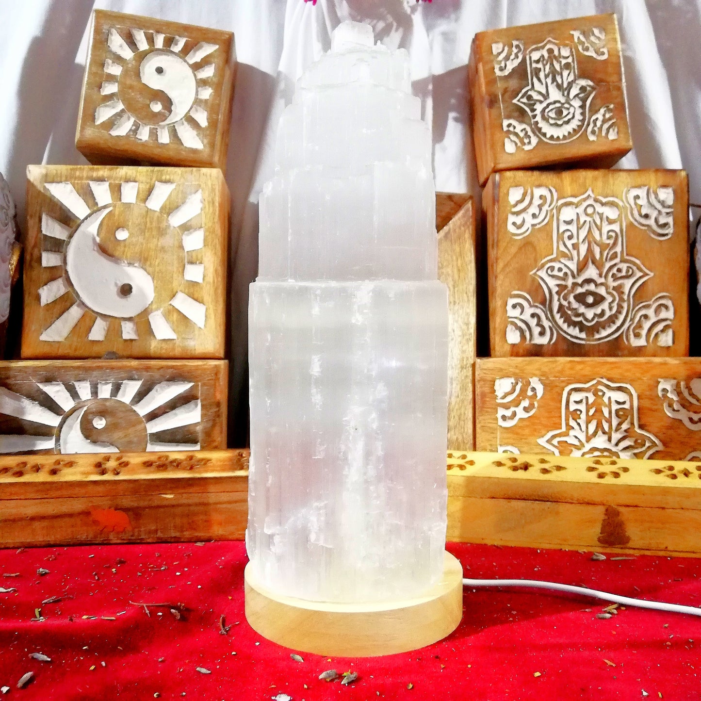Lámpara de Selenita 27cm - Limpieza Energética y Paz Interior
