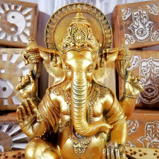 Fuente Ganesha Dorada con Bola