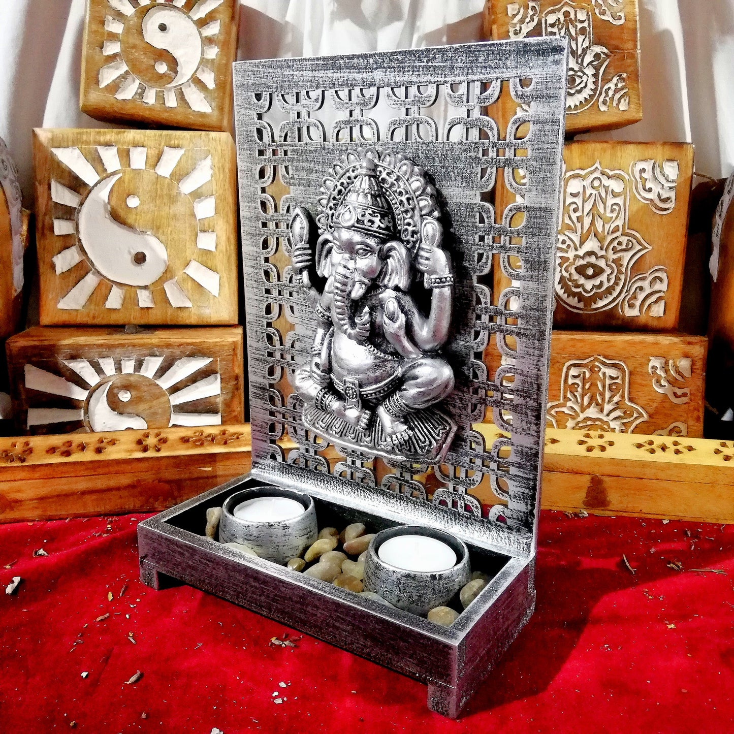 Portavelas Ganesha Plateada