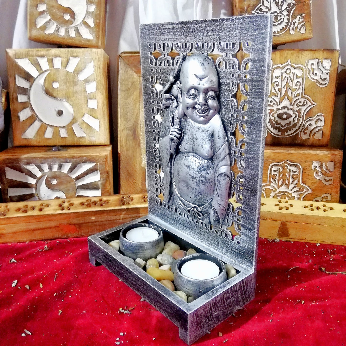 Portavelas Buda Fortune Plateado