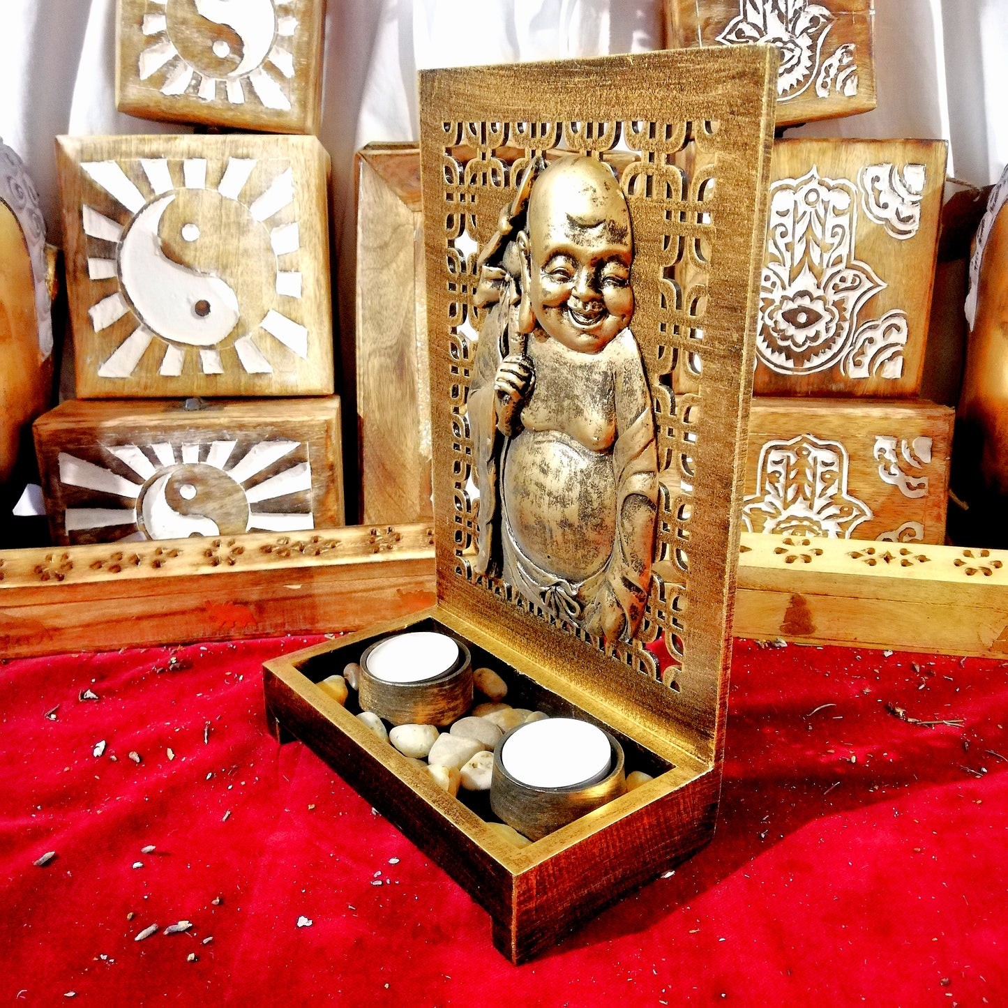 Portavelas Buda Fortune Dorado