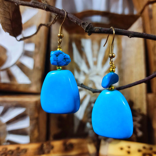 Pendientes Rodado Howlita Turquesa Natural - reduce ansiedad / estrés / insomnio