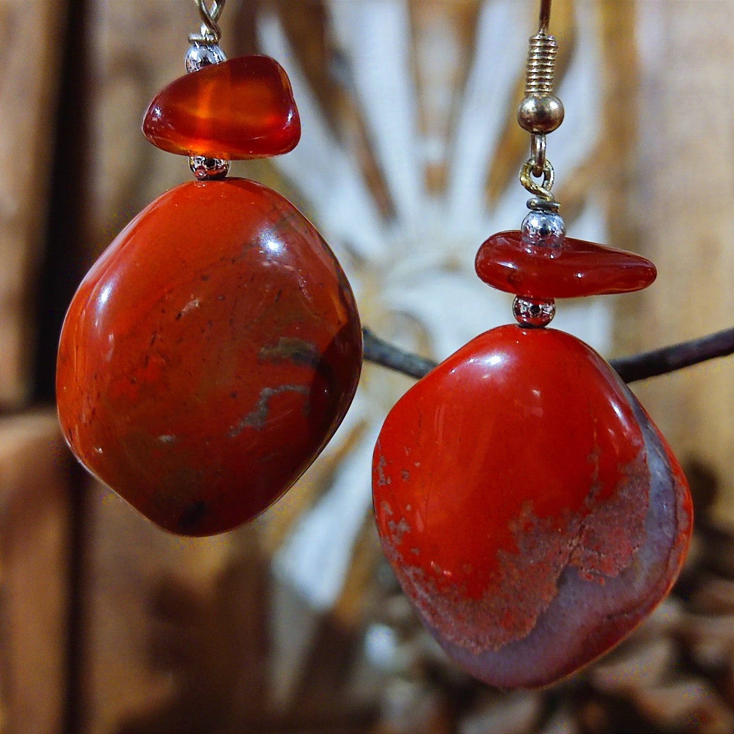 Pendientes Rodado Jaspe Rojo