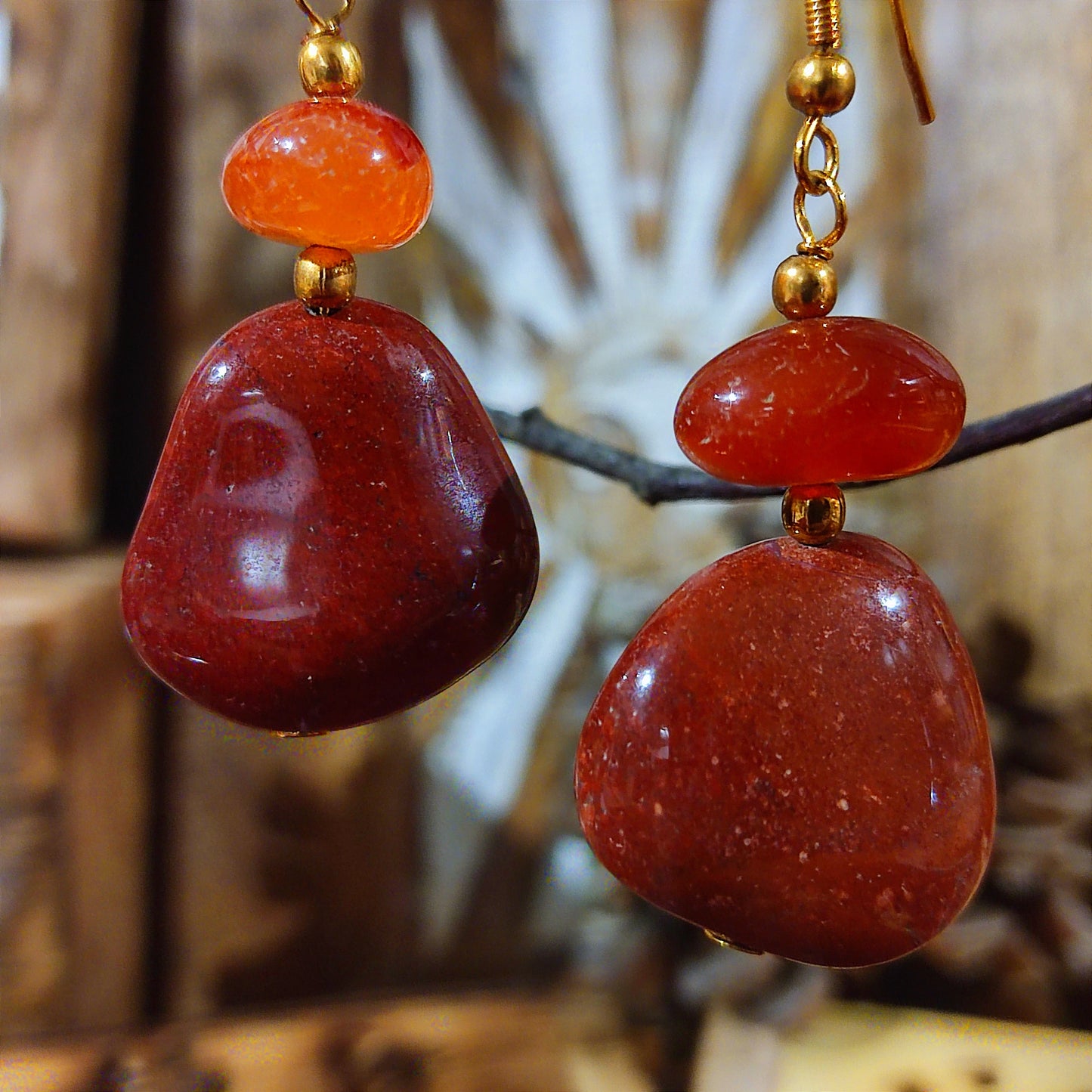 Pendientes Rodado Jaspe Rojo