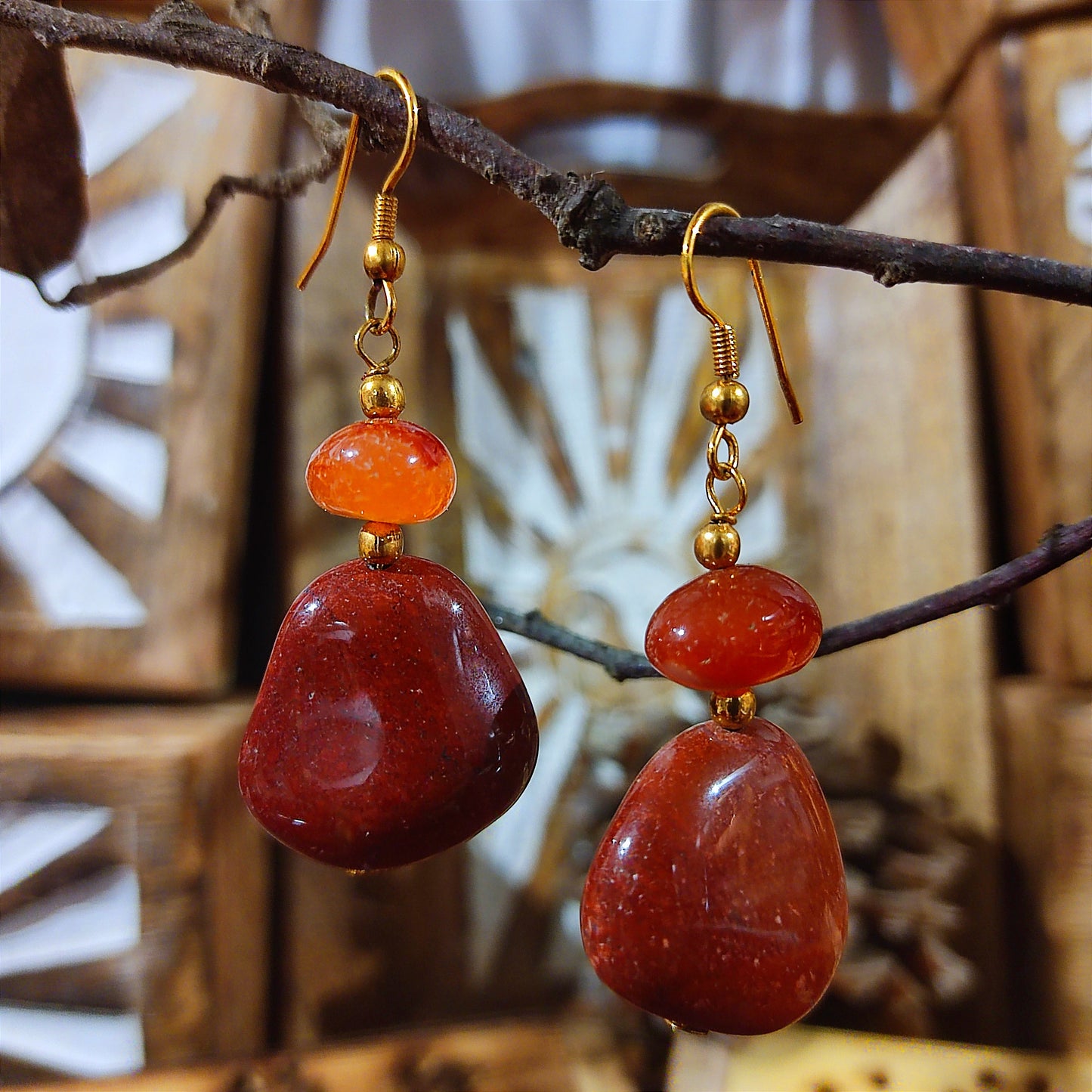Pendientes Rodado Jaspe Rojo