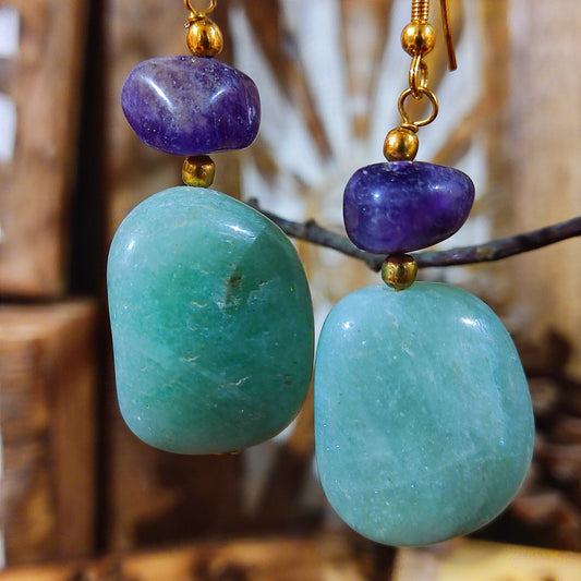 Pendientes Rodado Aventurina y Amatista