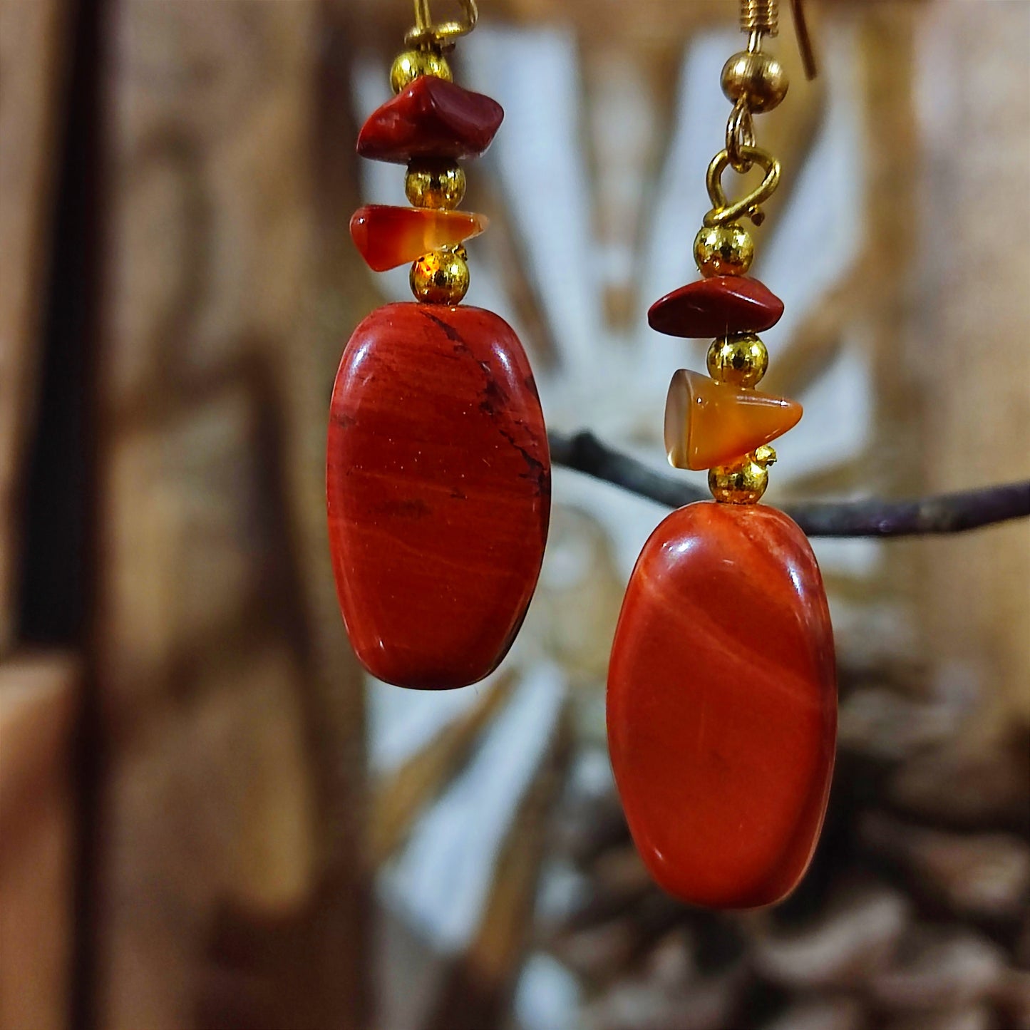 Pendientes Rodado Jaspe Rojo
