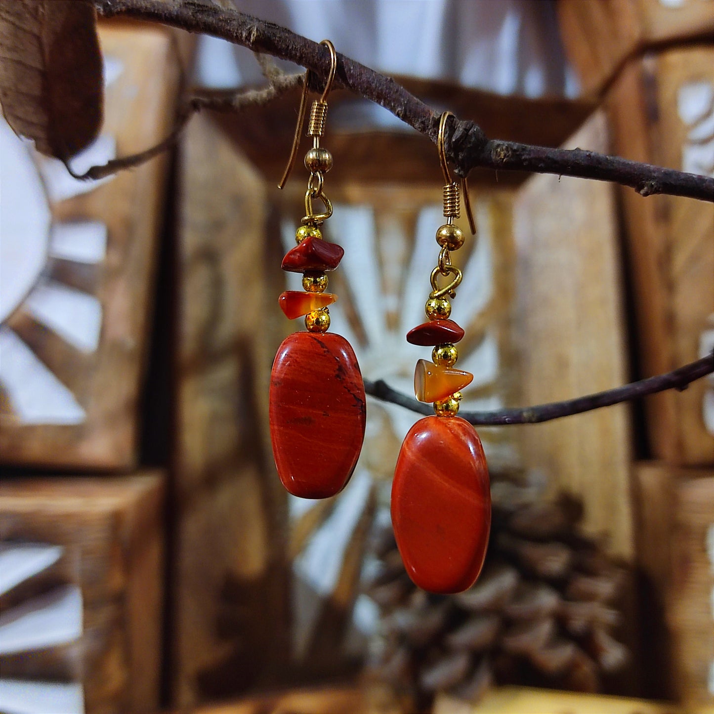Pendientes Rodado Jaspe Rojo