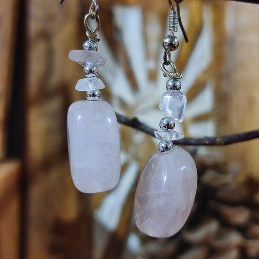Pendientes Rodado Cuarzo Rosa – Amor, Armonía y Paz Interior | Piedra Natural