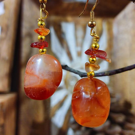 Pendientes Rodado Carneola – Mineral Energético, Vitalidad, Creatividad