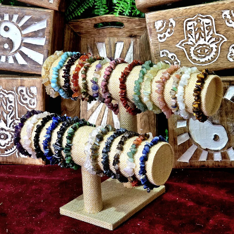 Pulseras de chips con minerales naturales y artesanales gran variedad arcania artesania