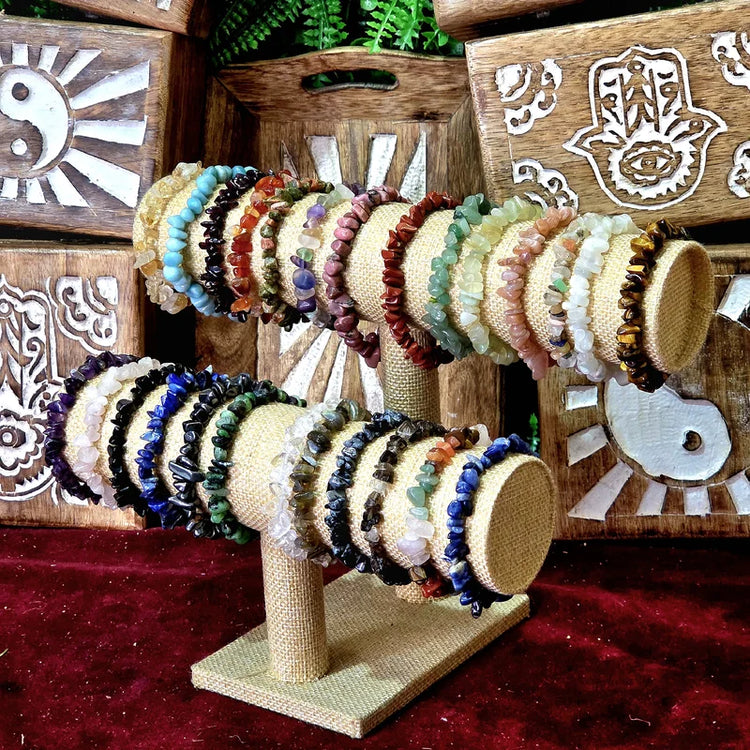 Pulseras de chips con minerales naturales y artesanales gran variedad arcania artesania