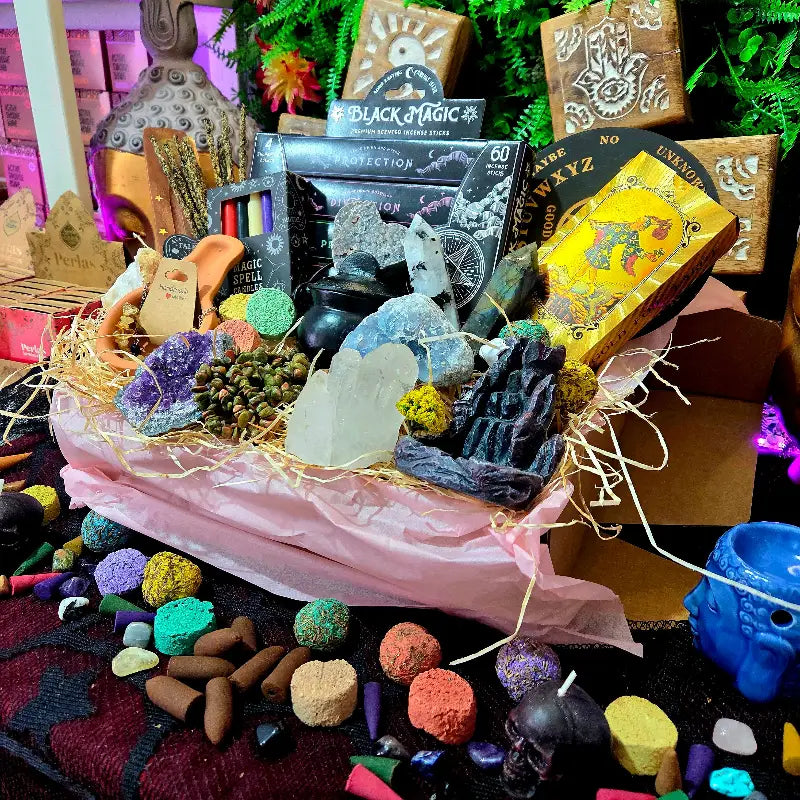 Caja Sorpresa super grande de Inciensos Minerales Cosmetica Natural y Esoterismo para regalo arcania artesania 