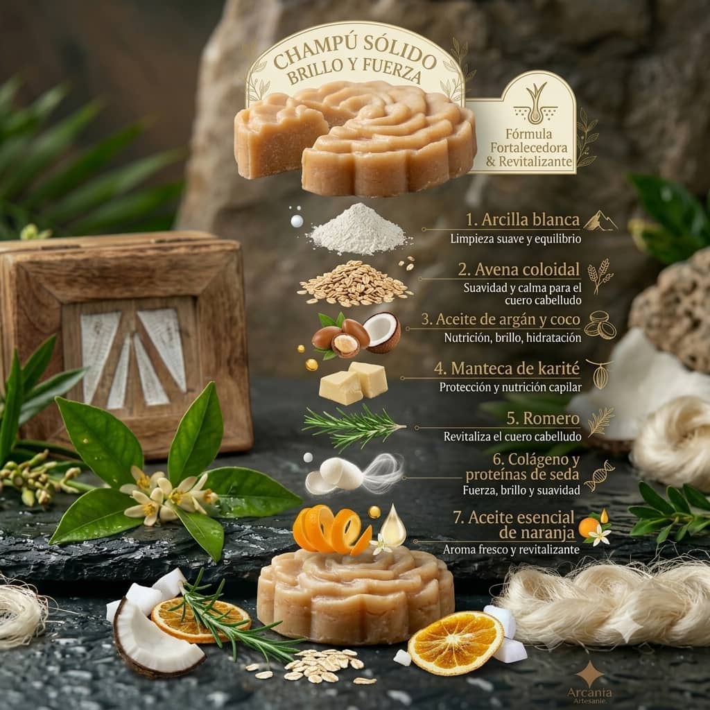 Champú Sólido Natural Brillo y Fuerza - Manteca de Karité / Colágeno, arcania artesanía