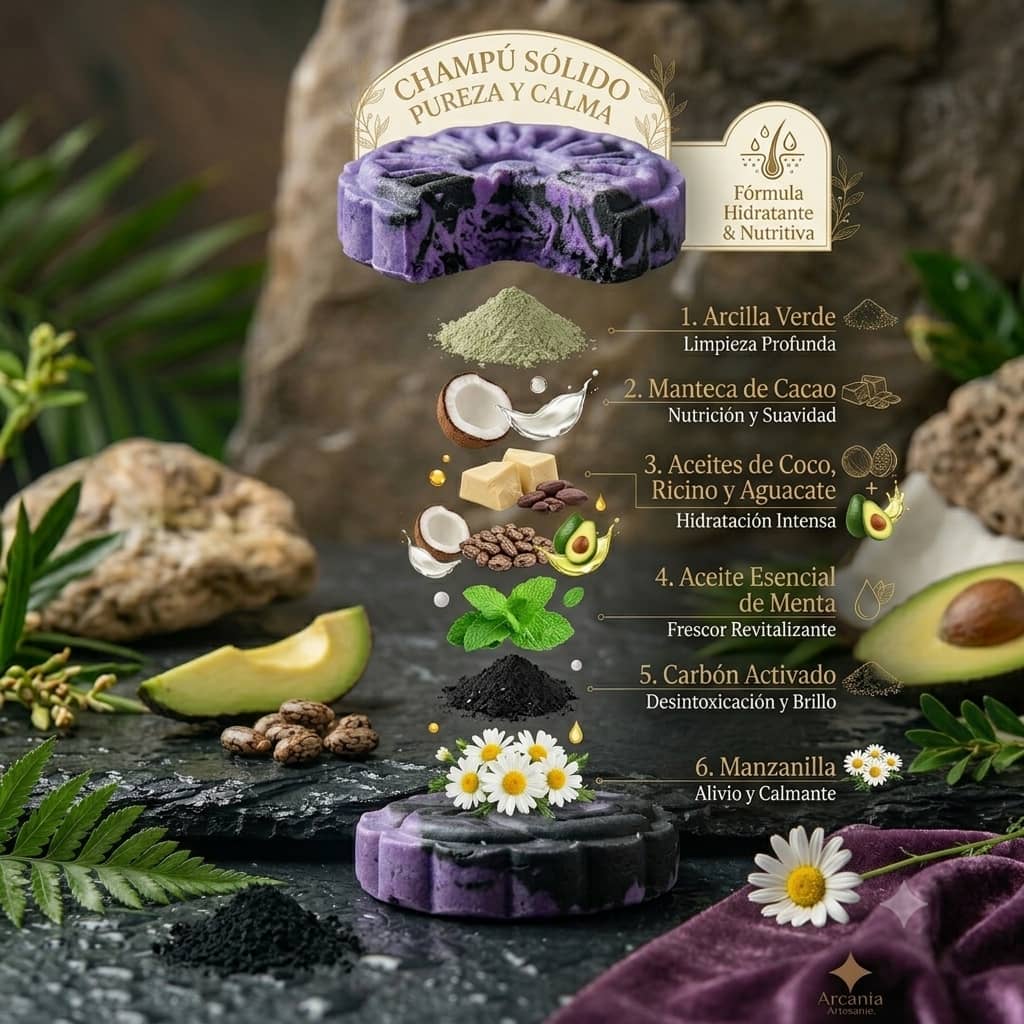 Champú Sólido Natural Cabello Graso y Desintoxicante - Menta / Carbón Activo