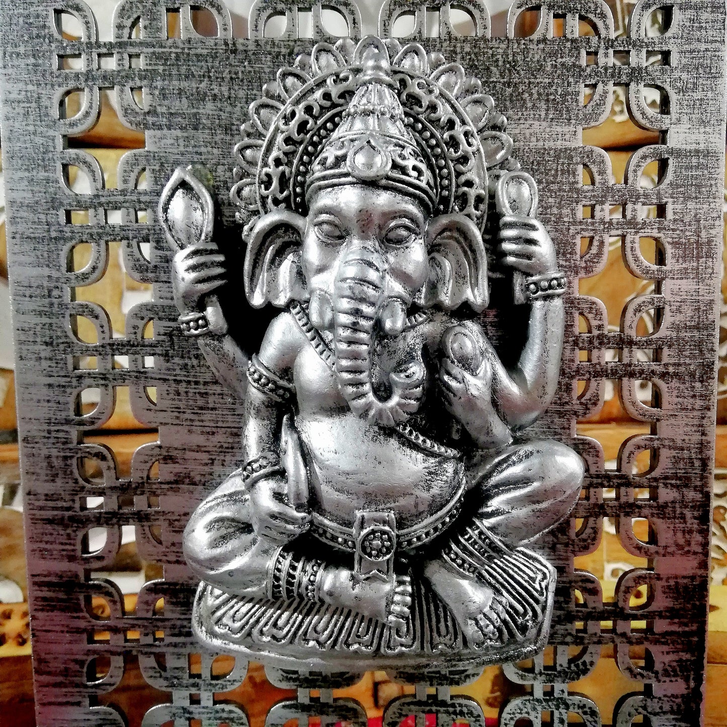 Portavelas Ganesha Plateada