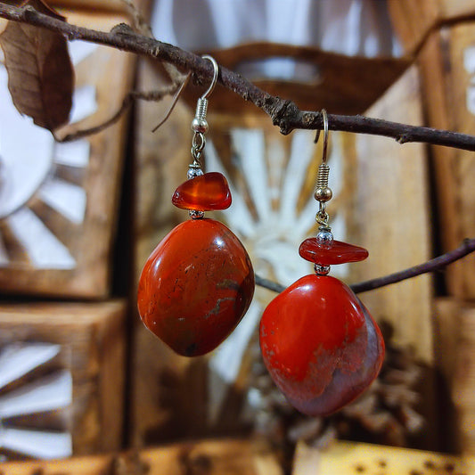 Pendientes Rodado Jaspe Rojo