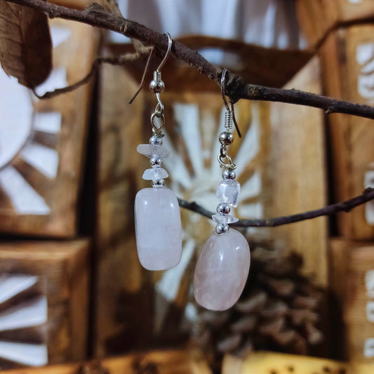 Pendientes Rodado Cuarzo Rosa