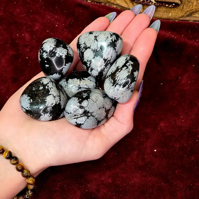 Despierta tu autoconocimiento con nuestro Rodado de Obsidiana Nevada Natural. Con su profundo color negro salpicado de copos blancos, es una potente piedra de crecimiento personal y protección vinculada al primer chakra, invitándote a integrar la luz y hallar la paz interior.