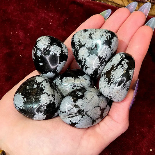 Despierta tu autoconocimiento con nuestro Rodado de Obsidiana Nevada Natural. Con su profundo color negro salpicado de copos blancos, es una potente piedra de crecimiento personal y protección vinculada al primer chakra, invitándote a integrar la luz y hallar la paz interior.