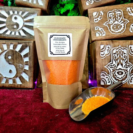 Sales de Baño Desintoxicantes con Aceite Esencial de Árbol del te, Enebro y May Chang hecho a mano arcania artesania