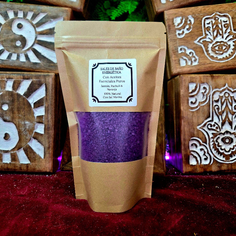 Sales de Bano Energeticas con Aceite Esencial de Jazmin, Pachuli y Naranja