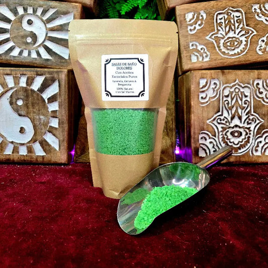 Sales de Baño para Dolores con Aceite Esencial de Lavanda, Geranio y Bergamota, hechas a mano arcania artesanía