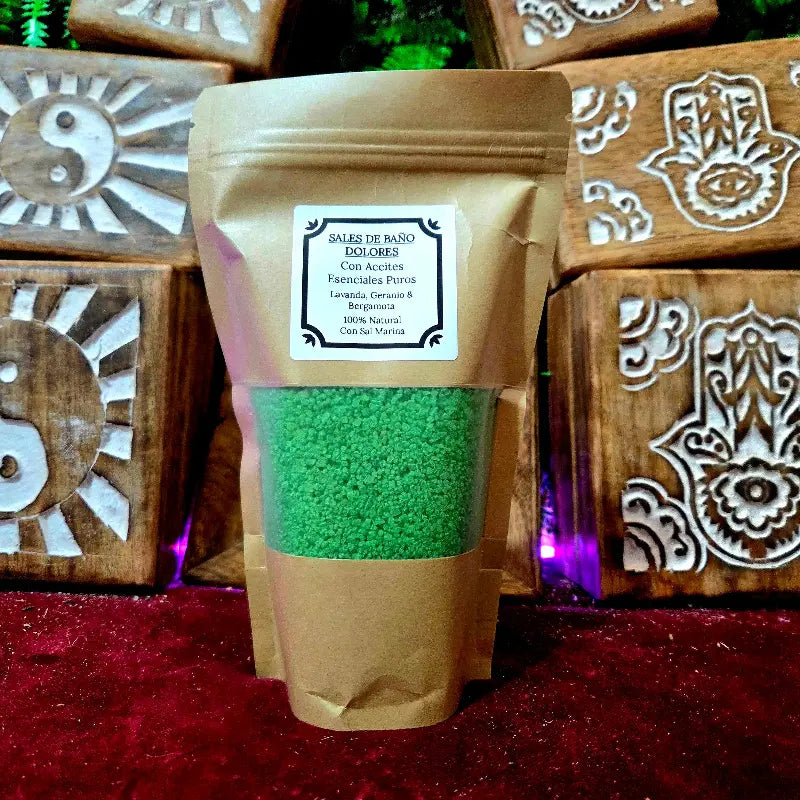 Sales de Baño para Dolores con Aceite Esencial de Lavanda, Geranio y Bergamota, hechas a mano arcania artesanía