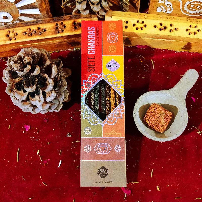 Incienso 7 Chakras Sagrada Madre elaborado para armonizar y equilibrar tus centros energéticos, ayudando a fluir la energía de forma en cuerpo, mente y espíritu