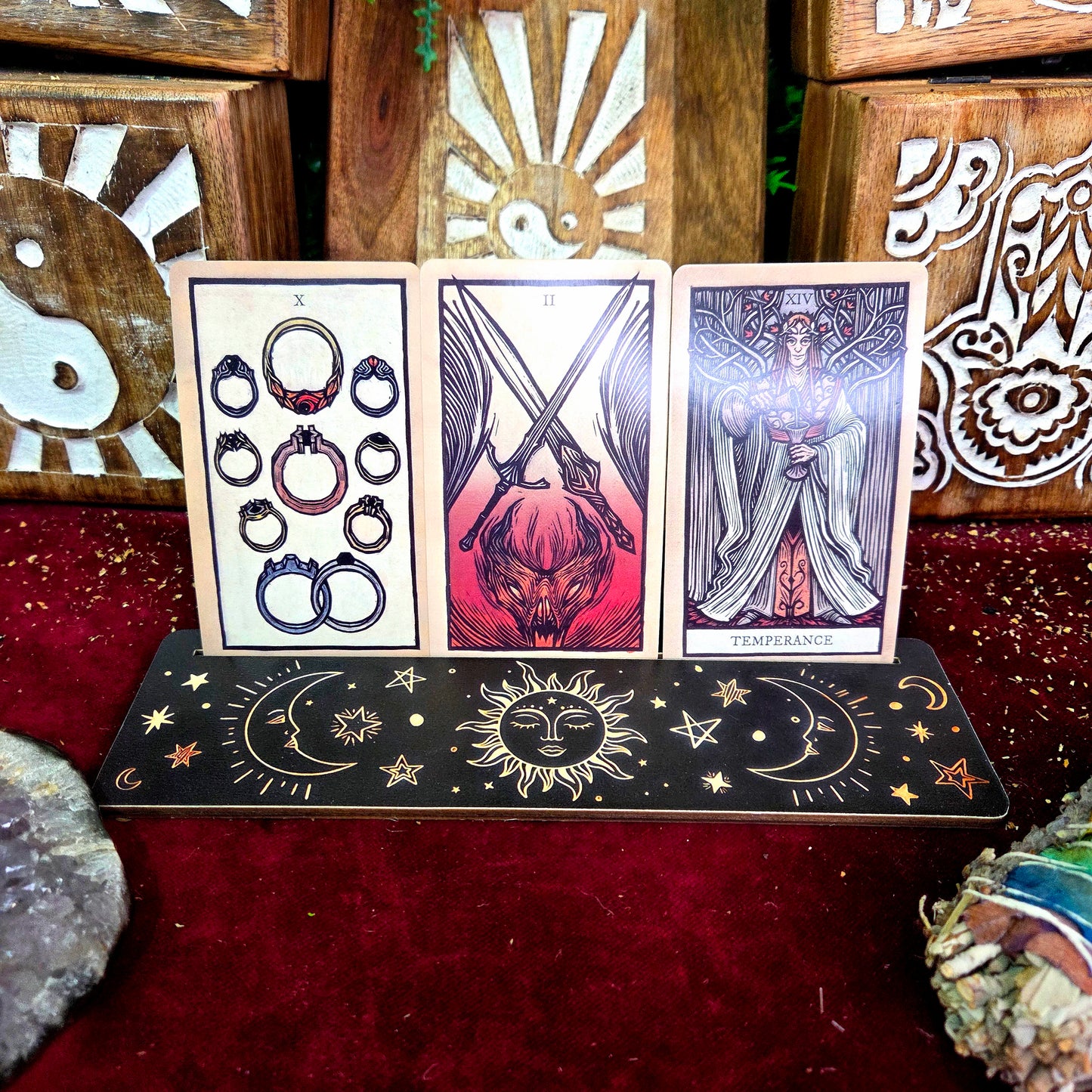 Soporte Tarot Sol, Luna y Estrellas