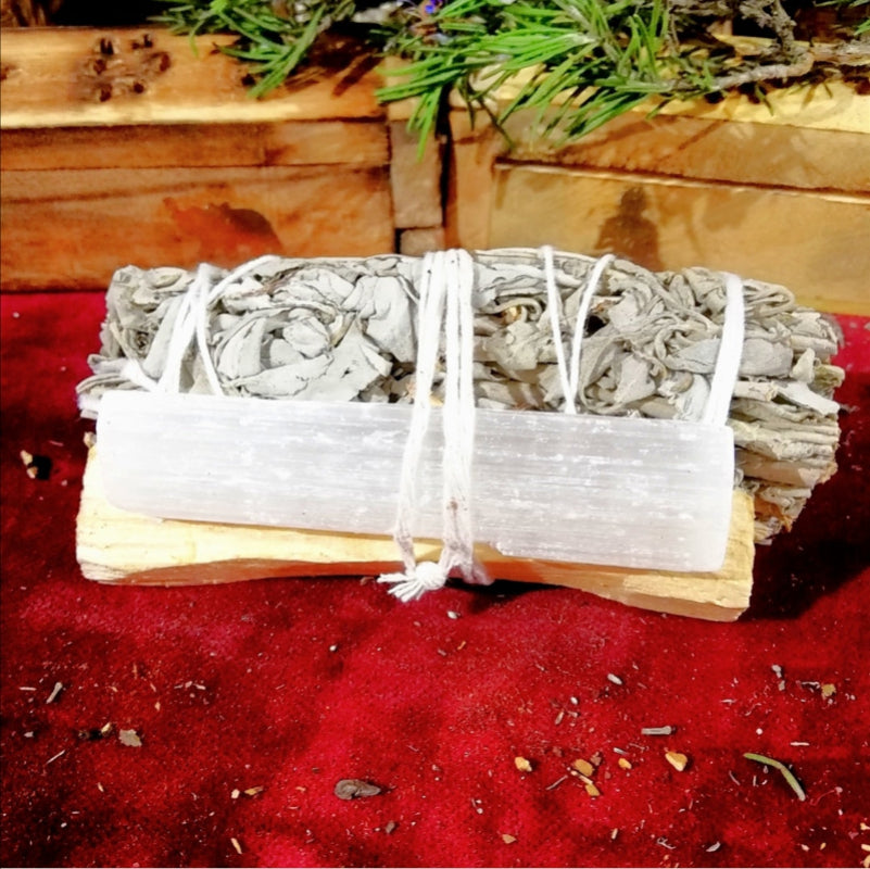 sahumerio Atado Salvia Blanca, Palo Santo y Selenita