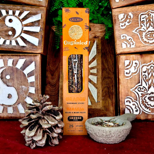 varillas de Incienso natural Naranja aroma fresco y cítrico que llena el ambiente de energía positiva, eleva el ánimo, despierta creatividad, reduce estrés y atrae prosperidad. hecho a mano arcania artesanía